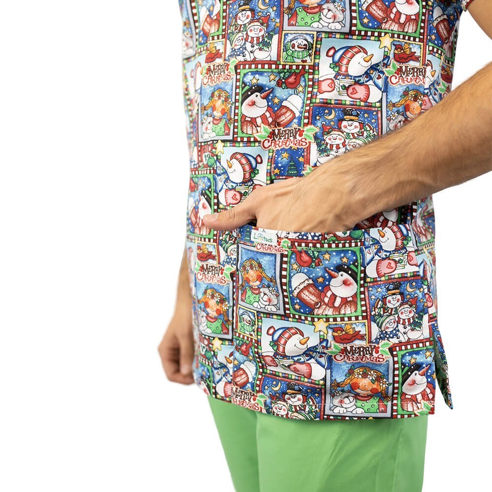 Bluza medicala imprimata Lotus 1, editie speciala de Craciun, Christmas Dreams