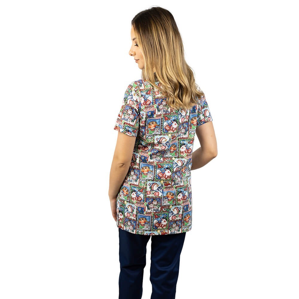 Bluza medicala imprimata Lotus 1, editie speciala de Craciun, Christmas Dreams