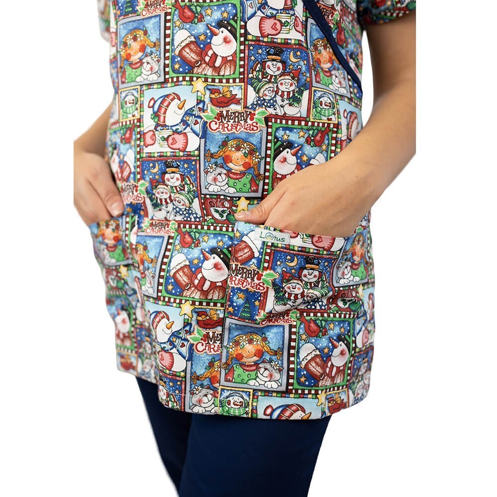 Bluza medicala imprimata Lotus 1, editie speciala de Craciun, Christmas Dreams