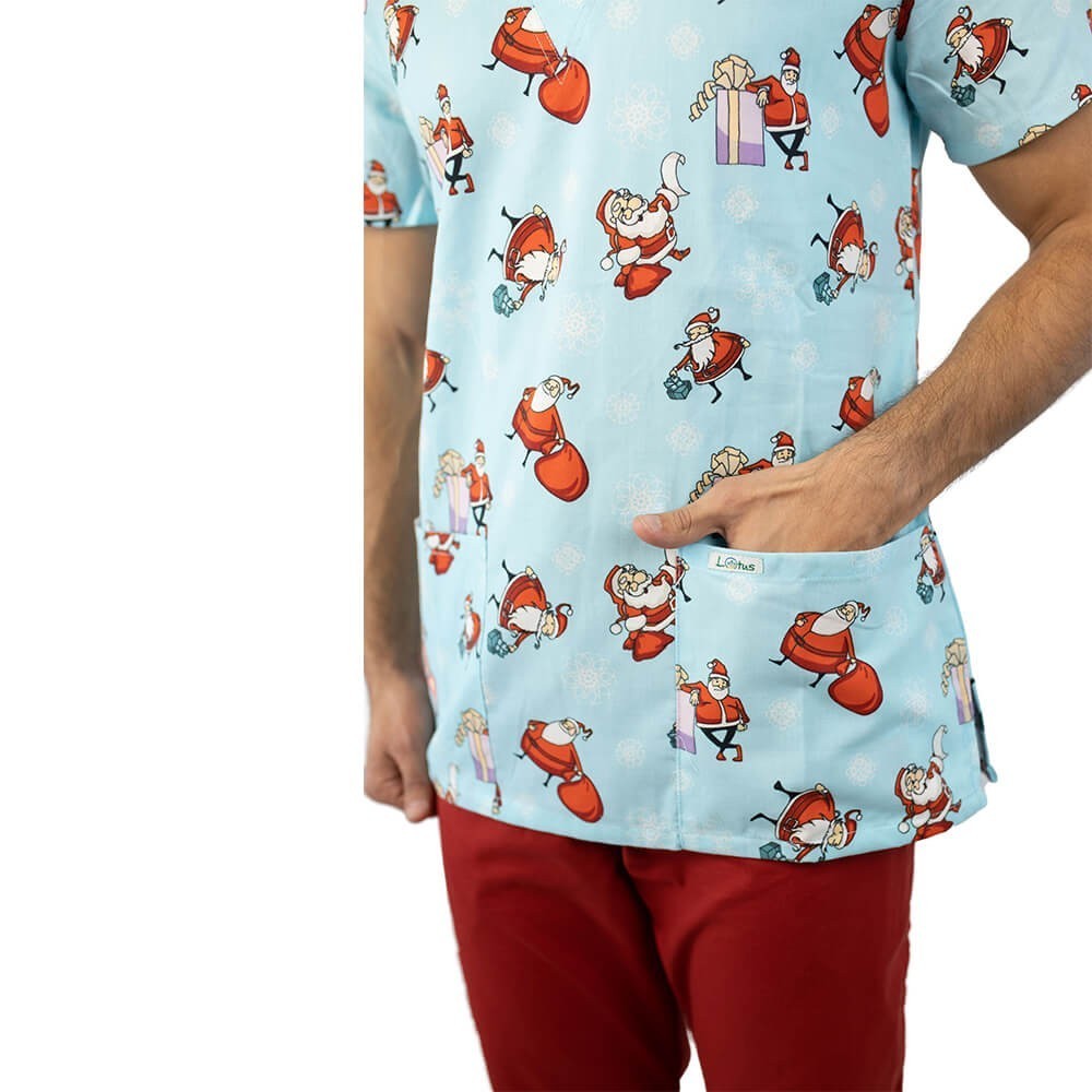 Bluza medicala imprimata Lotus 1, editie speciala de Craciun, Blue Christmas