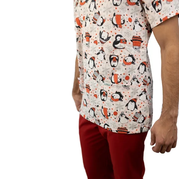 Bluza medicala imprimata Lotus 1, editie speciala de Craciun, Penguin