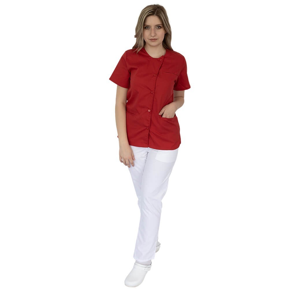 Bluza asimetrica cu capse, Lotus 1, rosu