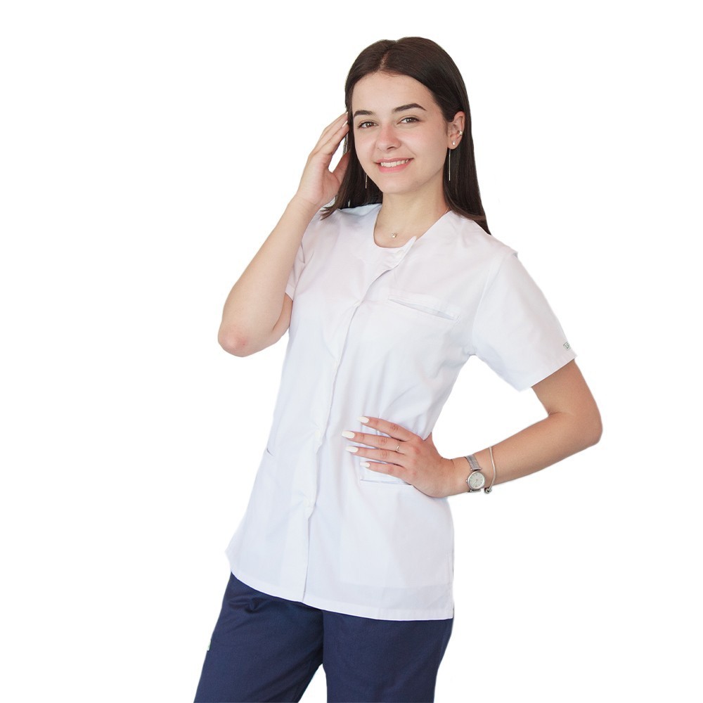 Bluza asimetrica cu capse Lotus 2, alb