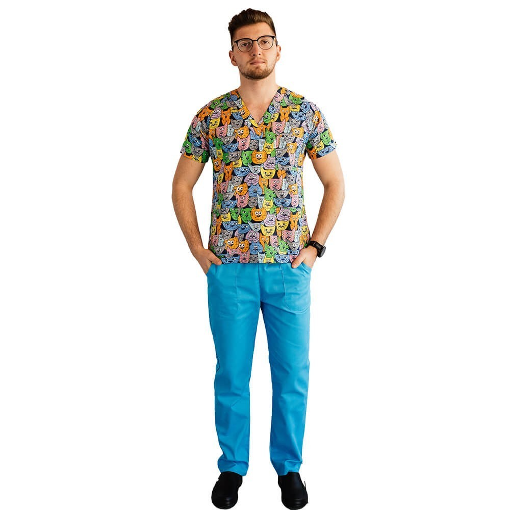 Bluza medicala imprimata Lotus 1, cu buzunar, Tomcat