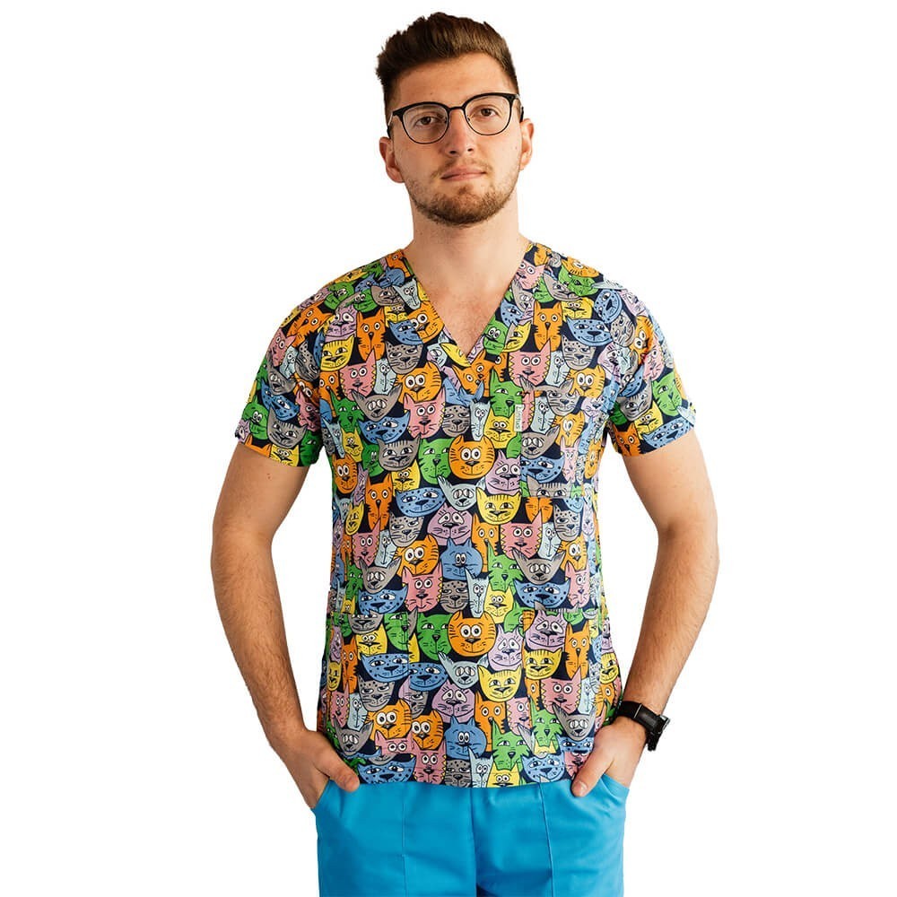 Bluza medicala imprimata Lotus 1, cu buzunar, Tomcat