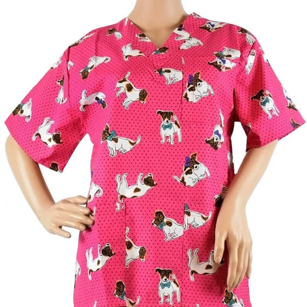 Bluza medicala imprimata Lotus 1, Polka Dot Dog