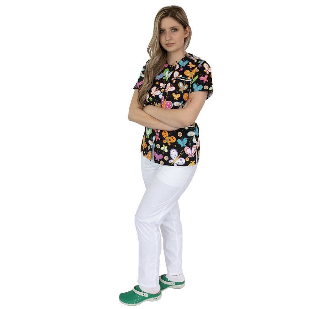 Bluza imprimata asimetrica, cu capse, Lotus 1, Dark Butterfly