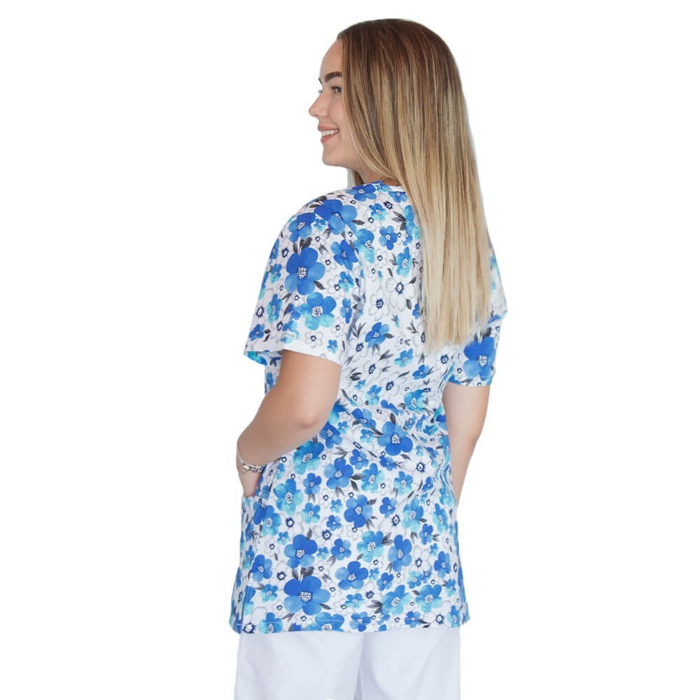 Bluza medicala imprimata Lotus 1, guler asimetric, Spring