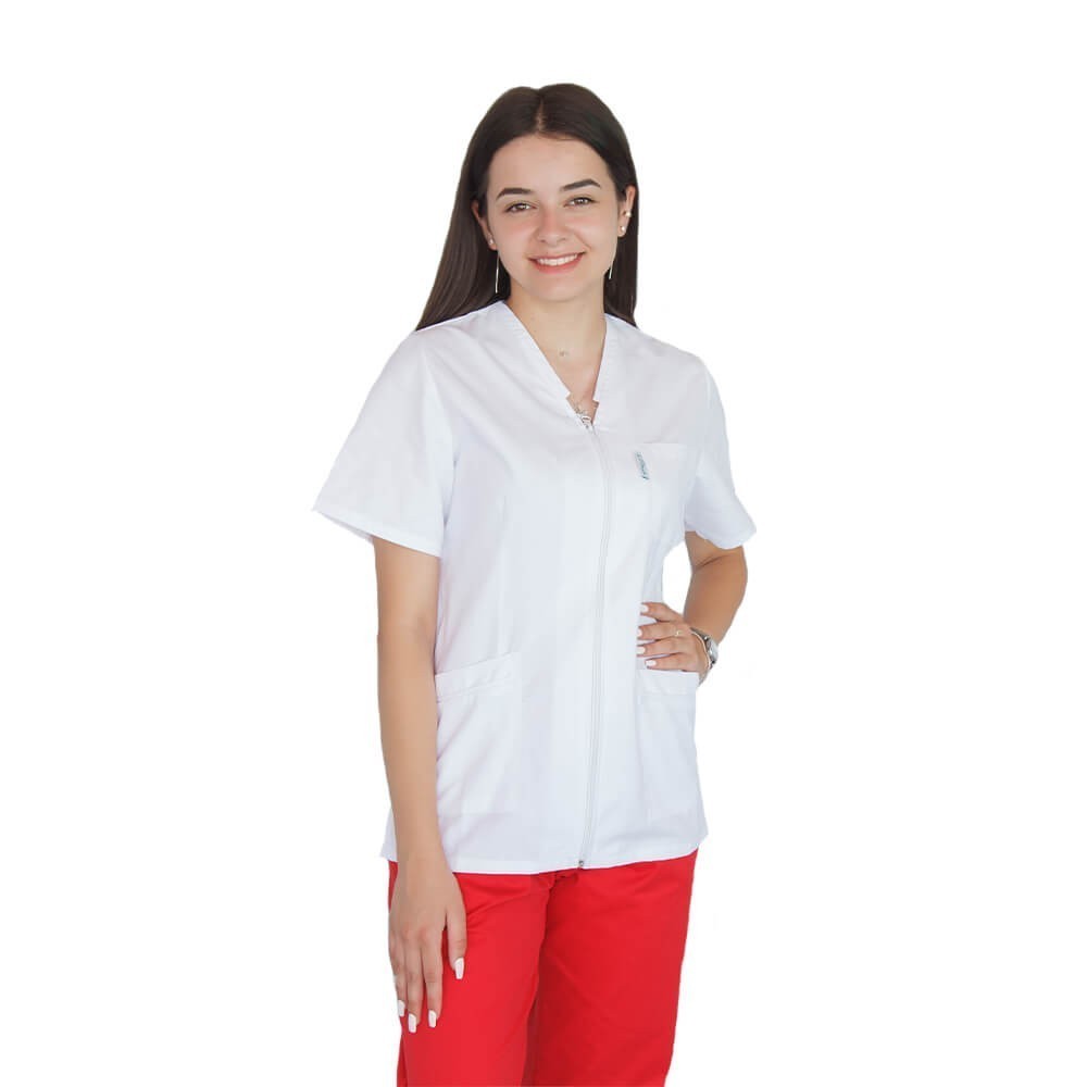 Bluza in V cu fermoar si maneca scurta