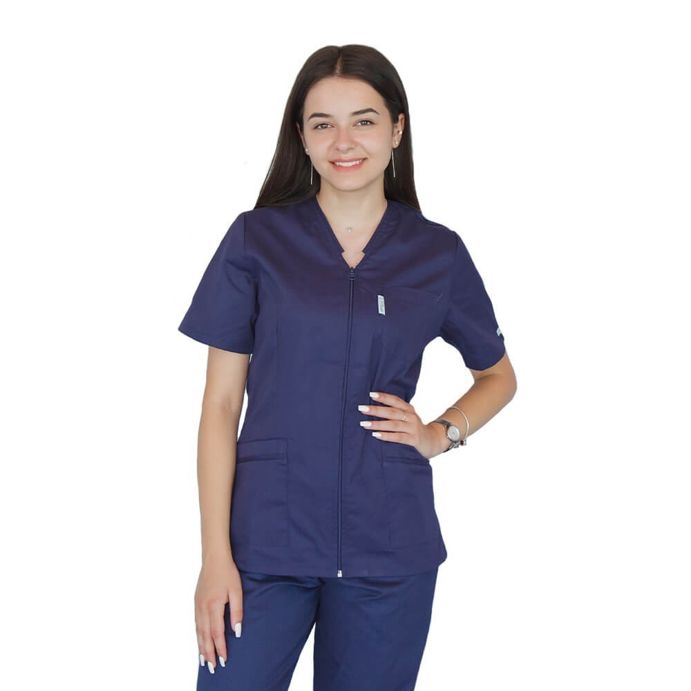 Bluza in V cu fermoar si maneca scurta