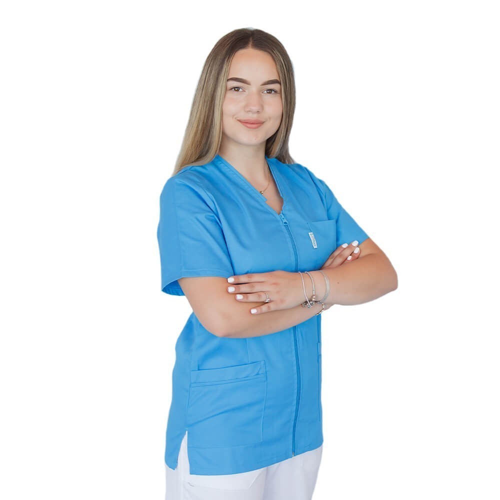 Bluza in V cu fermoar si maneca scurta