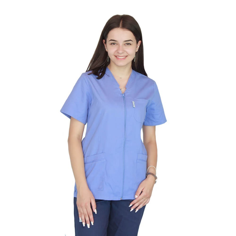 Bluza in V cu fermoar si maneca scurta