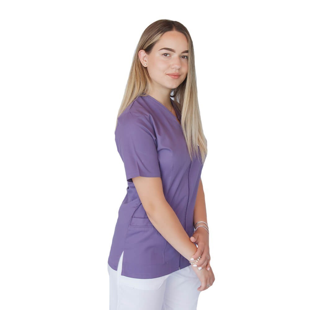 Bluza in V cu fermoar si maneca scurta