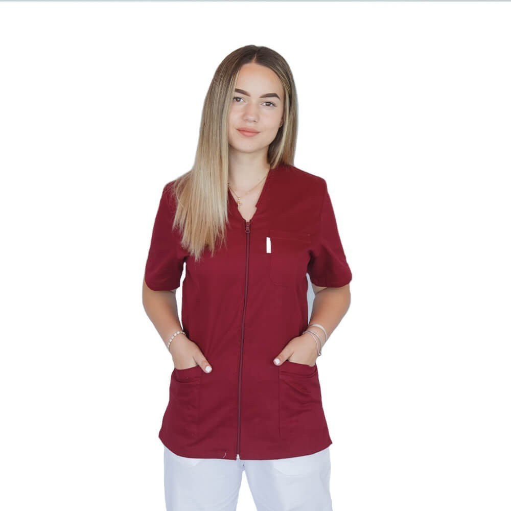 Bluza in V cu fermoar si maneca scurta