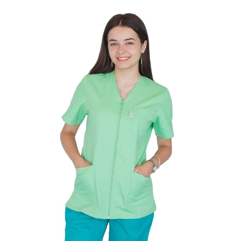 Bluza in V cu fermoar si maneca scurta