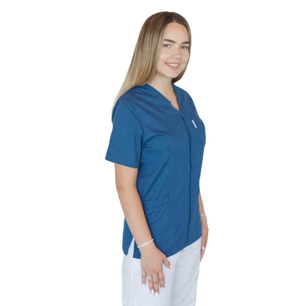 Bluza in V cu fermoar si maneca scurta