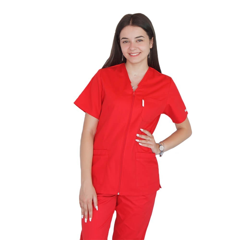 Bluza in V cu fermoar si maneca scurta