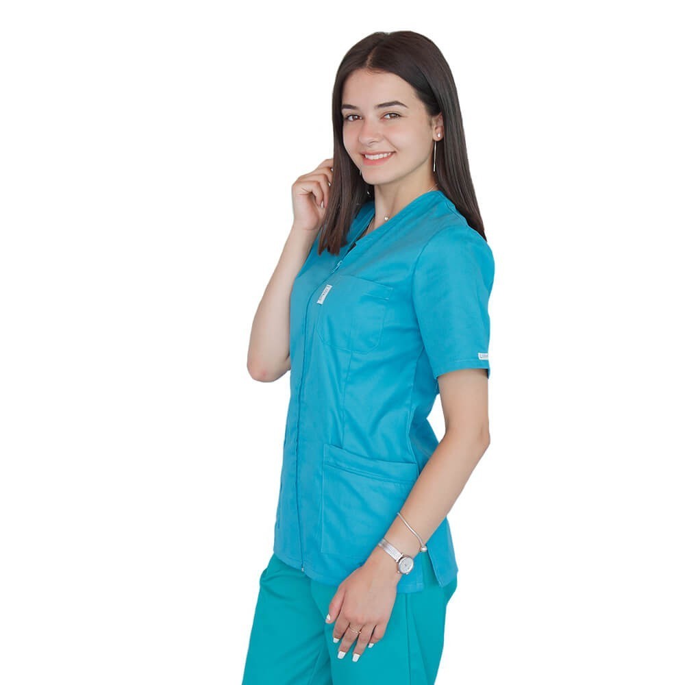 Bluza in V cu fermoar si maneca scurta