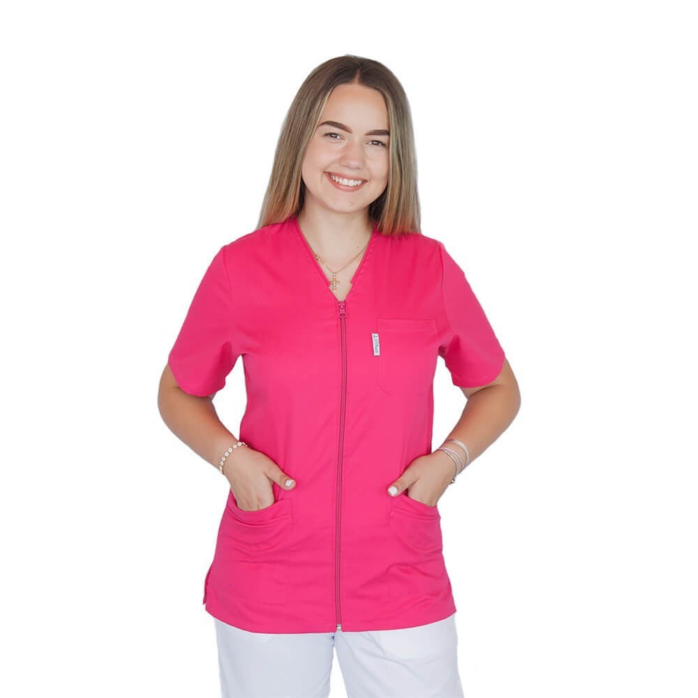 Bluza in V cu fermoar si maneca scurta