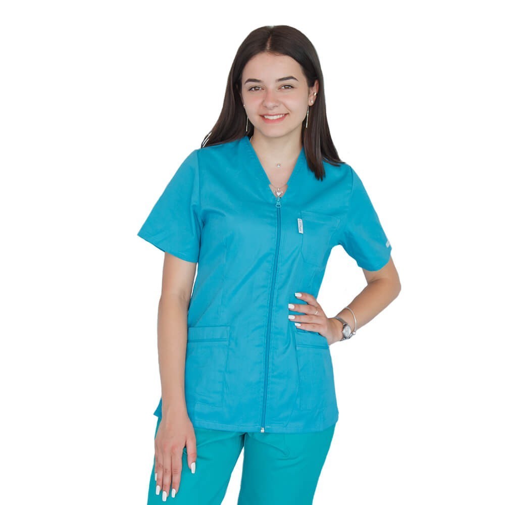 Bluza in V cu fermoar si maneca scurta