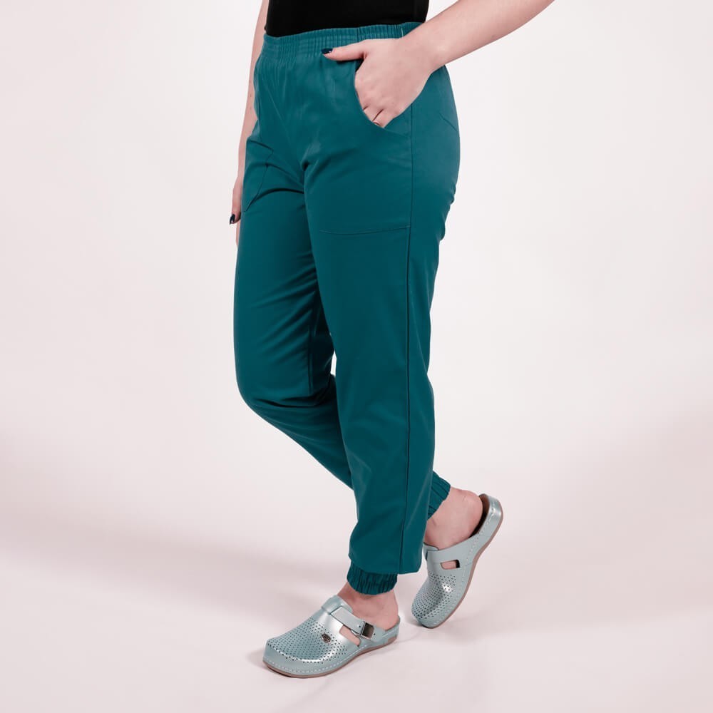 Costum Lotus 2, bluza kimono, pantaloni cu elastic in talie si manseta, turcoaz inchis