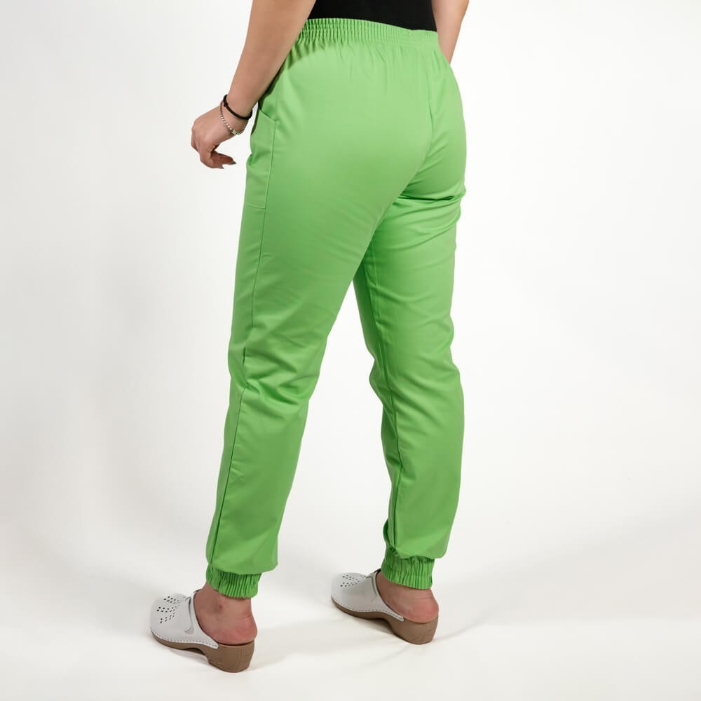 Costum Lotus 2, bluza asimetrica cu capse, pantaloni cu elastic in talie si manseta, verde island