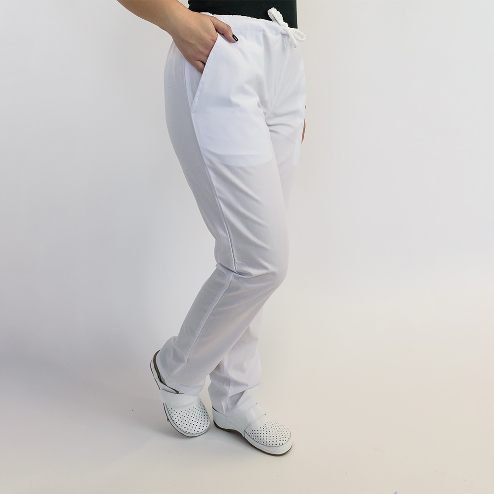 Pantalon unisex Lotus 1, cu snur, alb