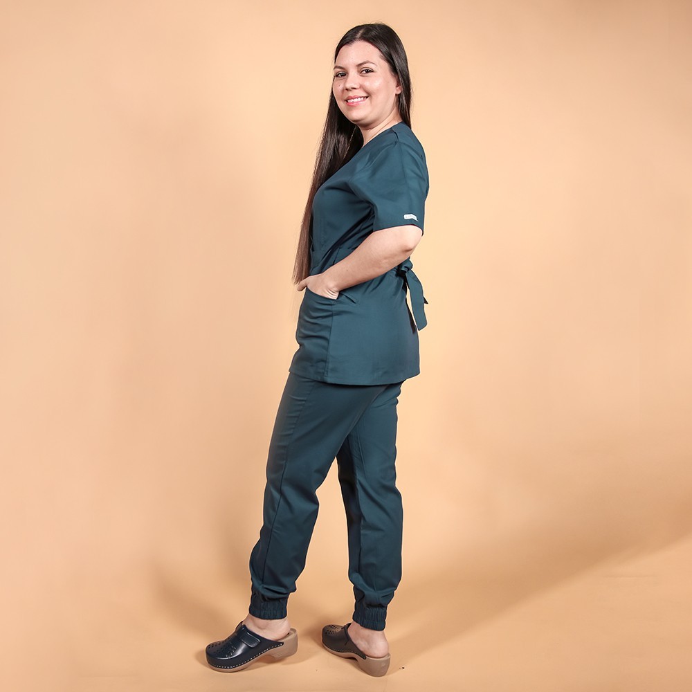 Costum Lotus 1, bluza kimono, pantaloni cu elastic in talie si manseta, turcoaz inchis