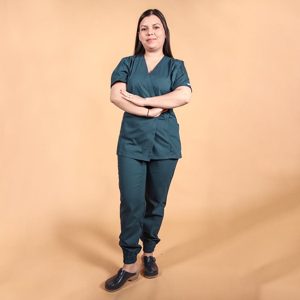 Costum Lotus 1, bluza kimono, pantaloni cu elastic in talie si manseta, turcoaz inchis