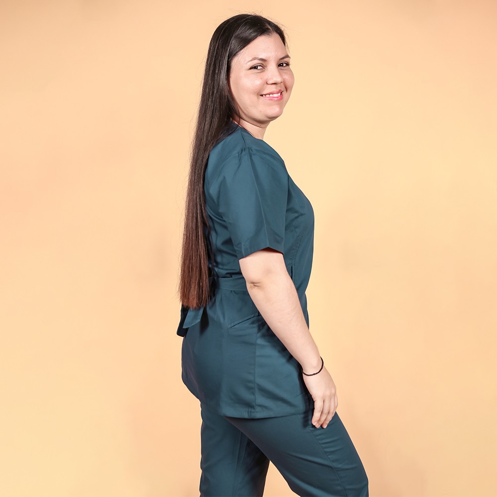 Costum Lotus 1, bluza kimono, pantaloni cu elastic in talie si manseta, turcoaz inchis