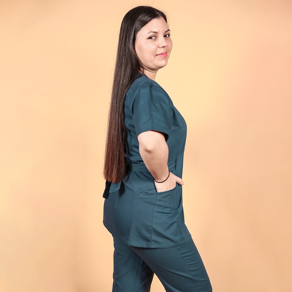 Costum Lotus 2, bluza kimono, pantaloni cu elastic in talie si manseta, turcoaz inchis