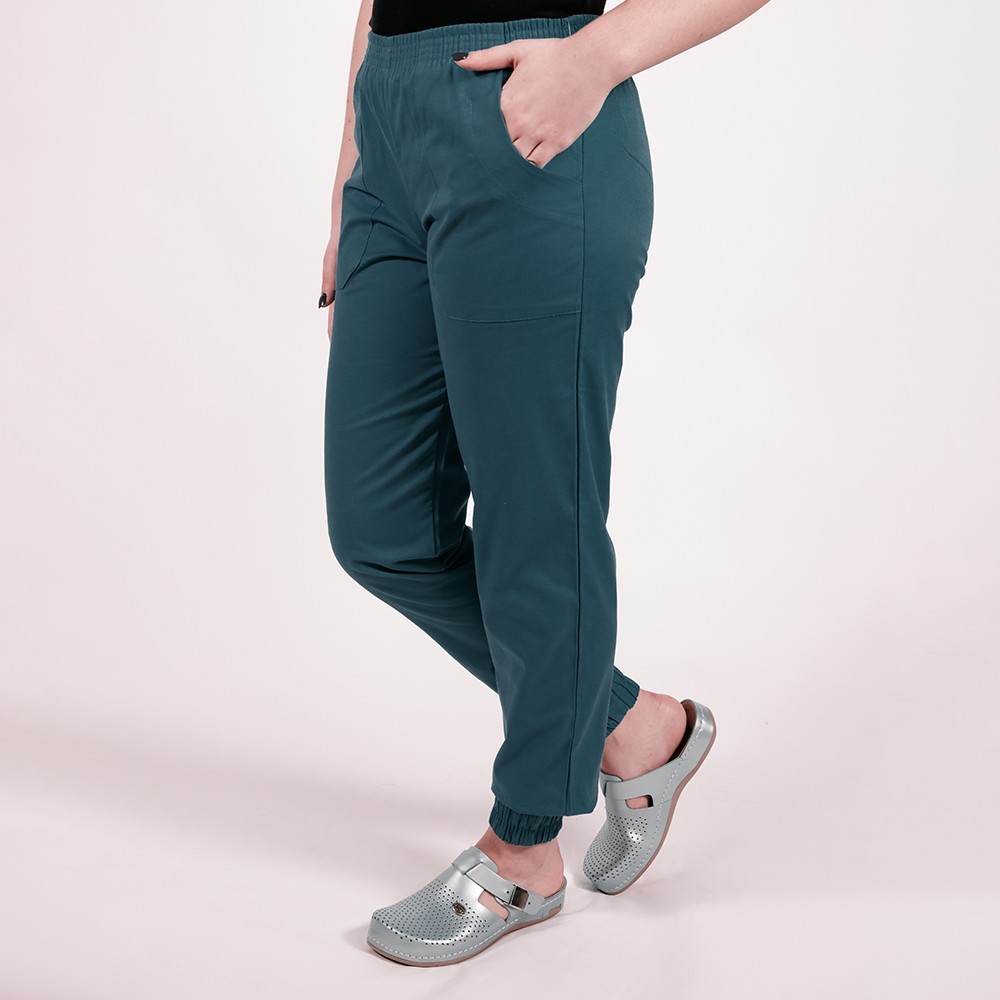 Pantalon unisex Lotus 1, cu elastic in talie si manseta, turcoaz inchis