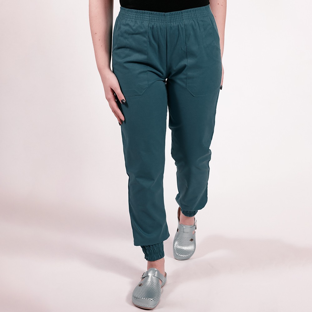 Pantalon unisex Lotus 2, cu elastic in talie si manseta, turcoaz inchis