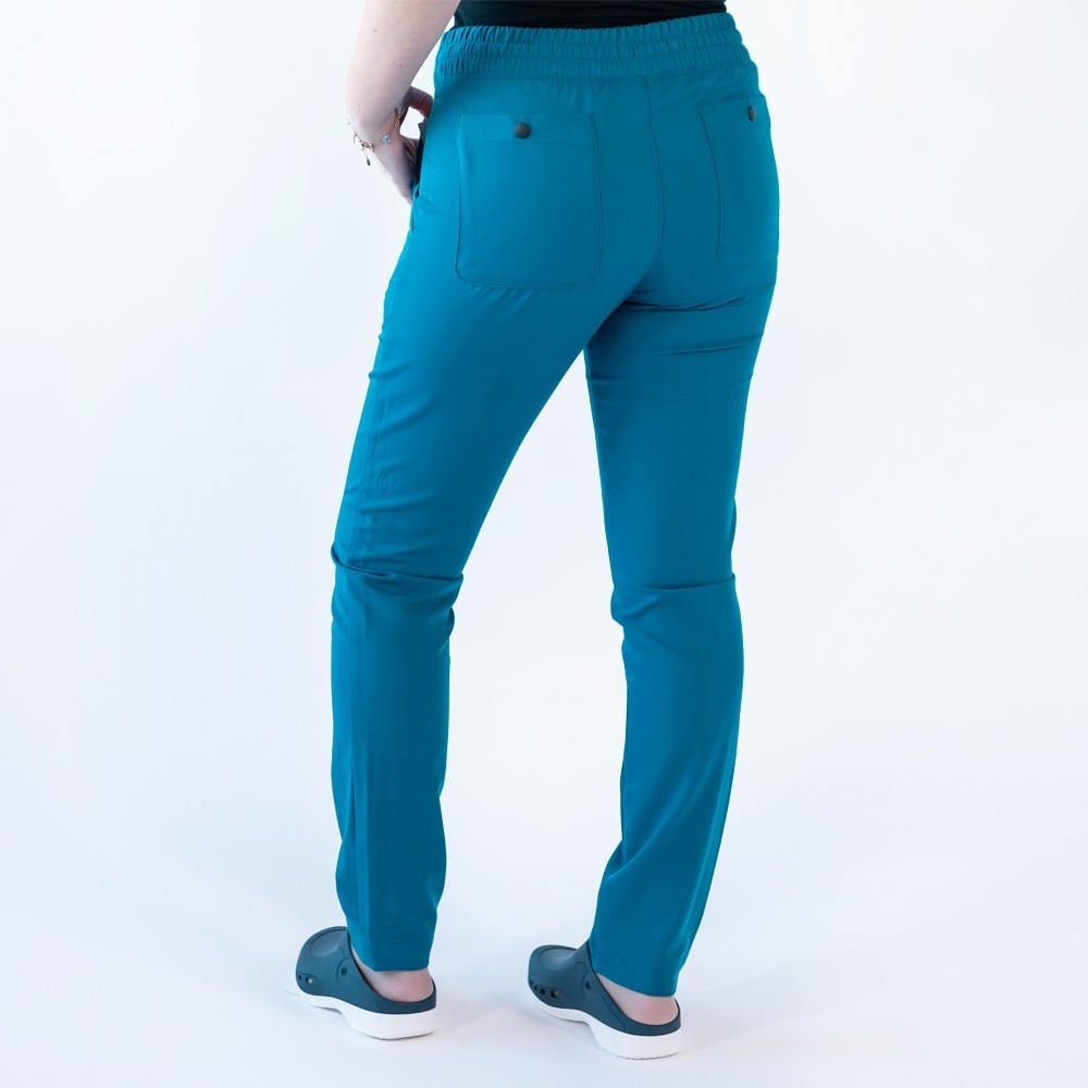 Pantaloni medicali Lotus Flex, stretch, cu snur, turcoaz inchis, TRS-SP9