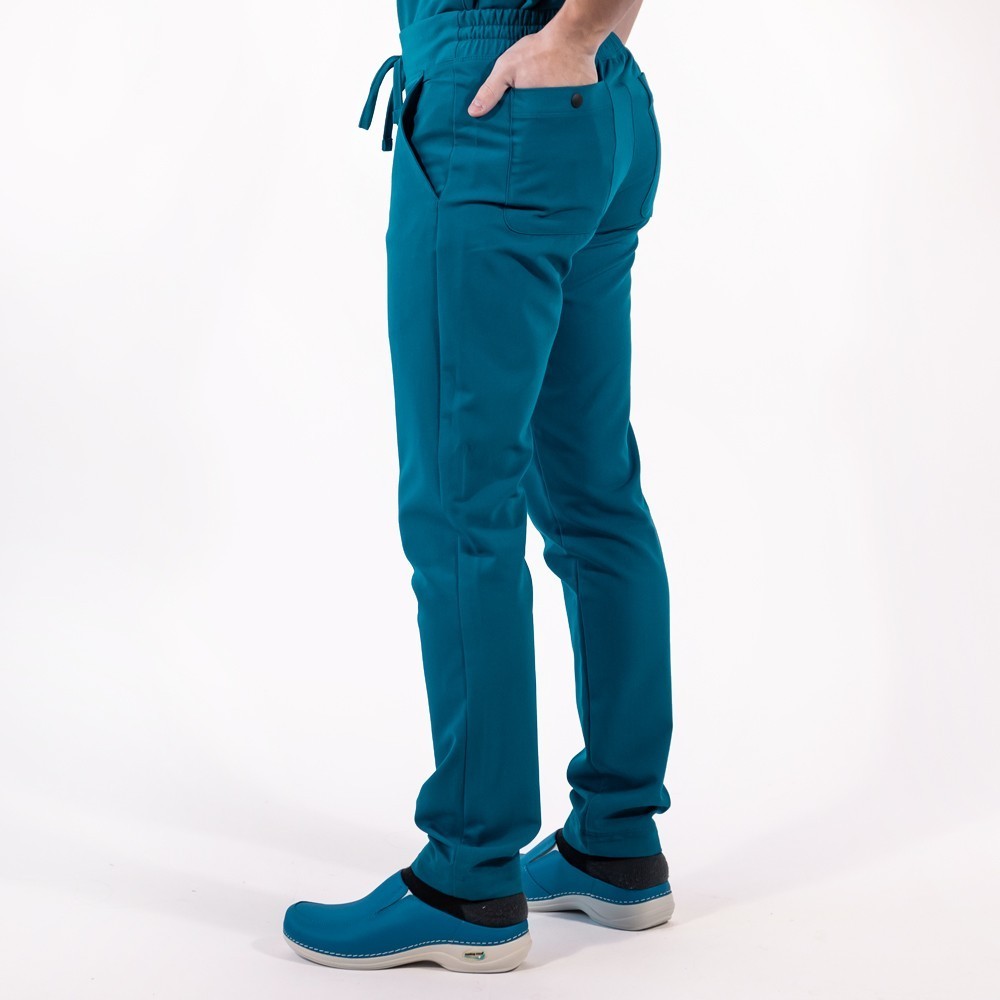 Pantaloni medicali Lotus Flex, stretch, cu snur, turcoaz inchis, TRS-SP9