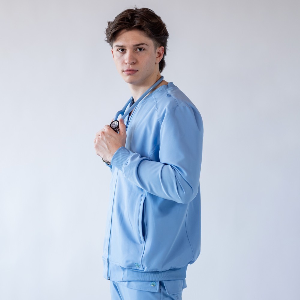 Jacheta medicala cu fermoar Lotus Flex, stretch, albastru ciel, TRS-JK10