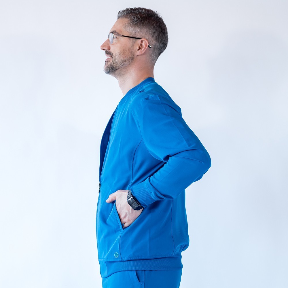 Jacheta medicala cu fermoar Lotus Flex, stretch, albastru royal, TRS-JK10