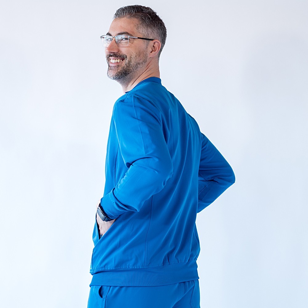 Jacheta medicala cu fermoar Lotus Flex, stretch, albastru royal, TRS-JK10