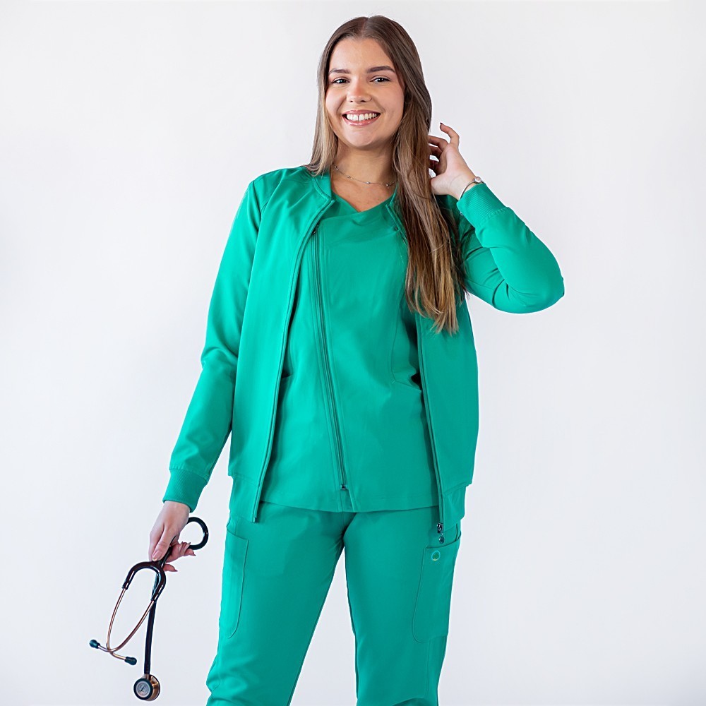 Jacheta medicala cu fermoar Lotus Flex, stretch, verde chirurgical, TRS-JK10