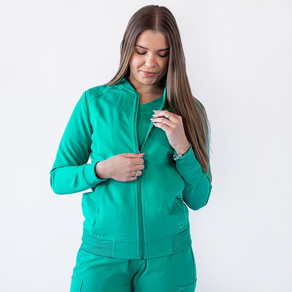 Jacheta medicala cu fermoar Lotus Flex, stretch, verde chirurgical, TRS-JK10