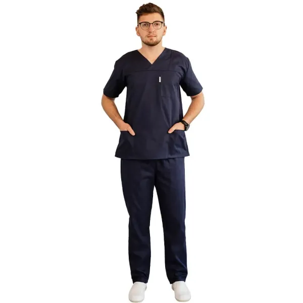 Costum medical Lotus 2, Basic 1, pantalon cu snur, bleumarin