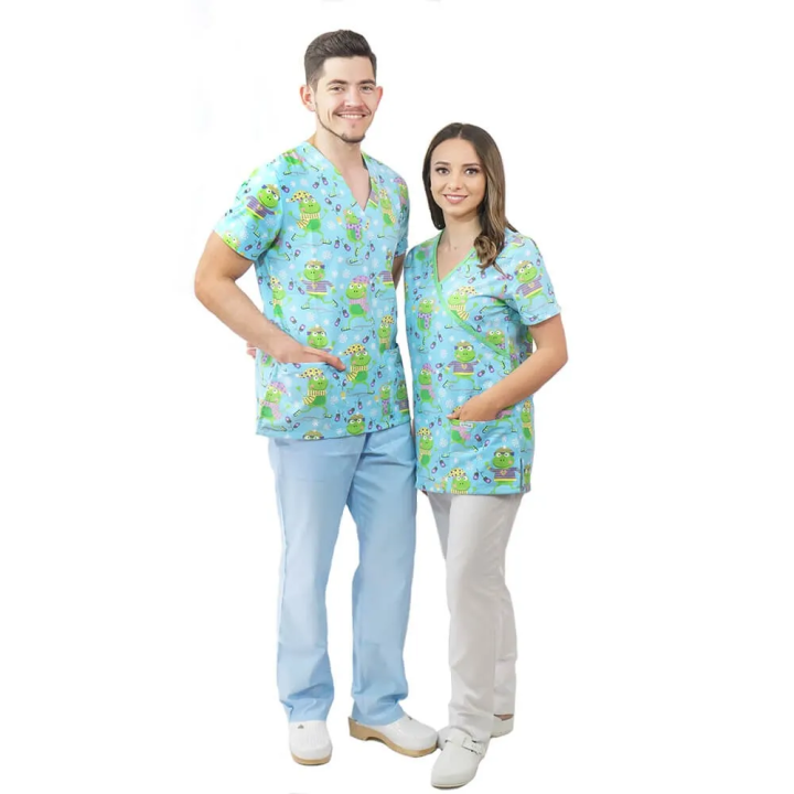 Bluza medicala imprimata Lotus 1, Flurry Frog - imagine 3