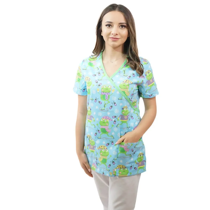 Bluza medicala imprimata Lotus 1, Flurry Frog - imagine 7