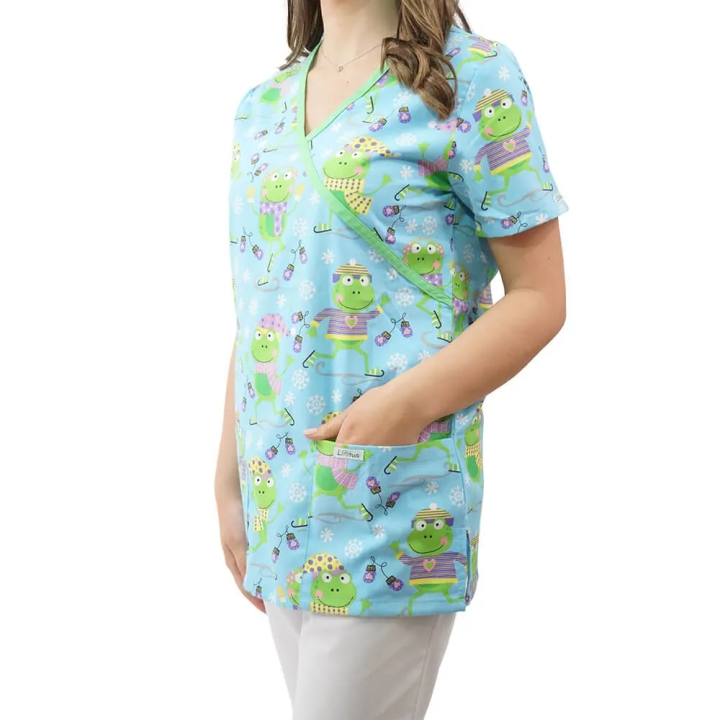 Bluza medicala imprimata Lotus 1, Flurry Frog - imagine 8