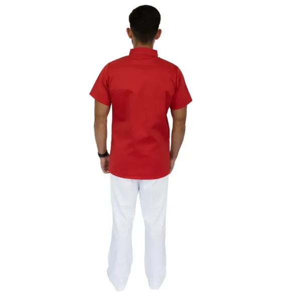 Bluza barbati cu guler tunica, maneca scurta, Lotus 2, rosu