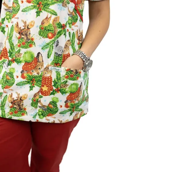 Bluza medicala imprimata Lotus 1, editie speciala de Craciun, Christmas Jungle