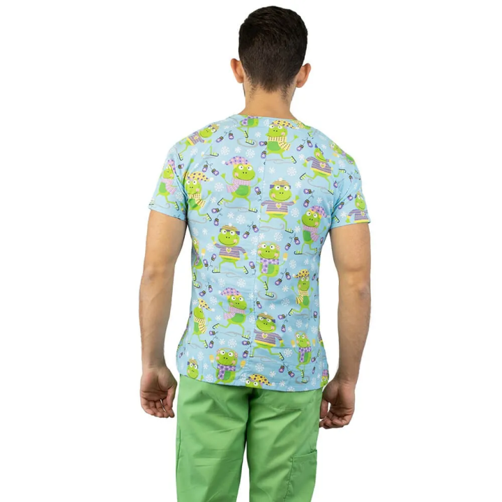 Bluza medicala imprimata Lotus 1, cu buzunar, Flurry Frog - imagine 3