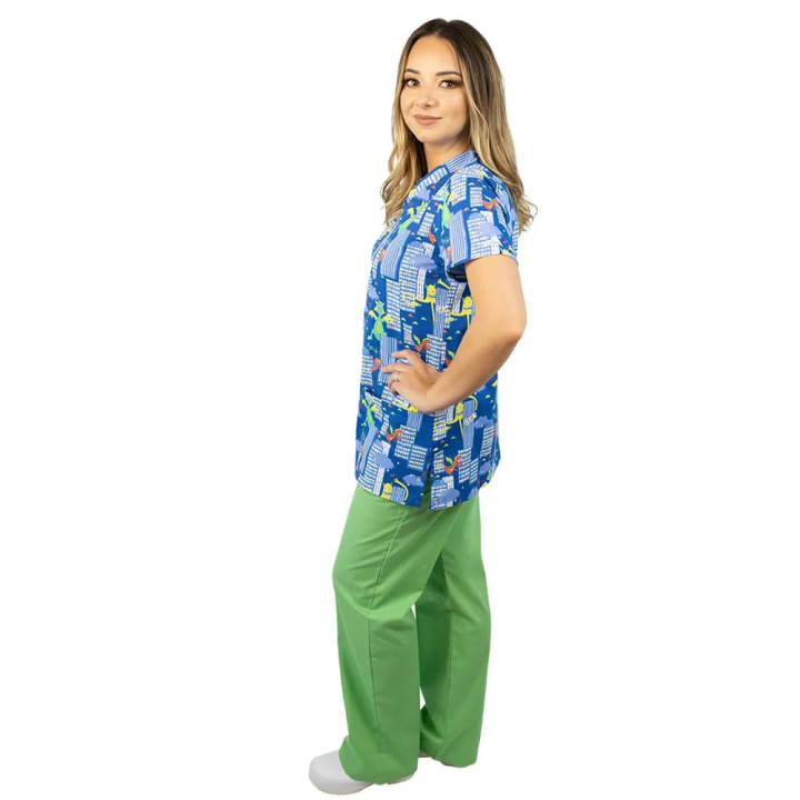 Bluza medicala imprimata Lotus 1, cu buzunar, Dino City - imagine 1
