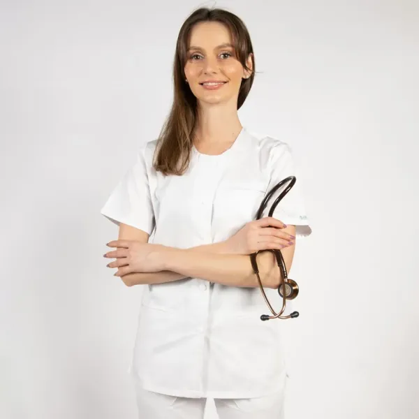 Bluza asimetrica cu capse Lotus 2, alb