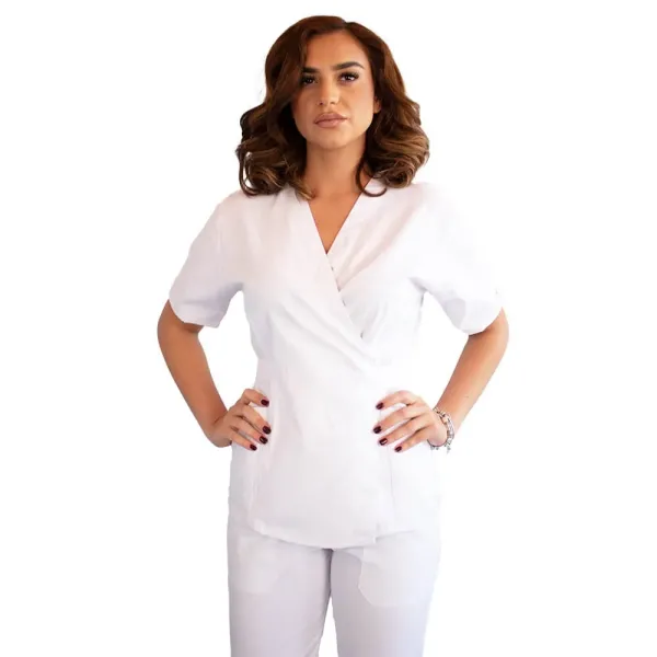 Bluza kimono cu maneca scurta Lotus 2, alb